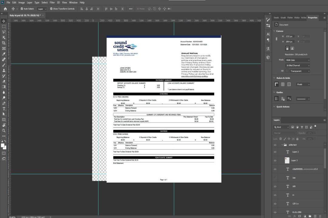 États-Unis Washington Sound Credit Union Relevé de compte Modèle Word et PDF template